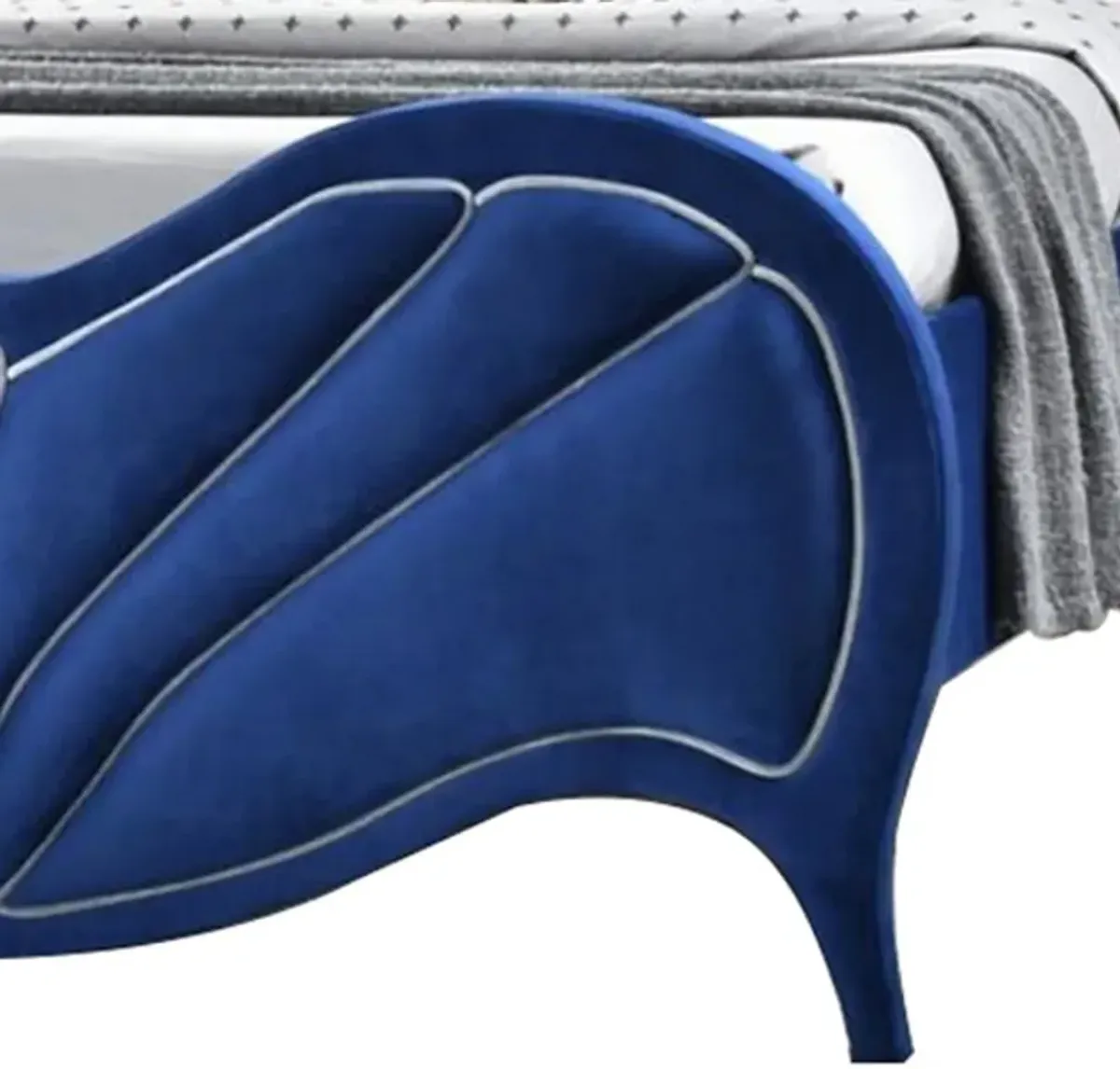 Modern Velvet Upholstered Channel Tufted Eastern King Bed, Blue - Benzara