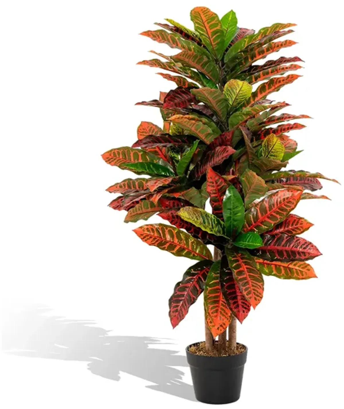 Artificial Croton Plant 40" Tall Fake Croton Palm Tree with Colorful Variegated Leaves and Pot