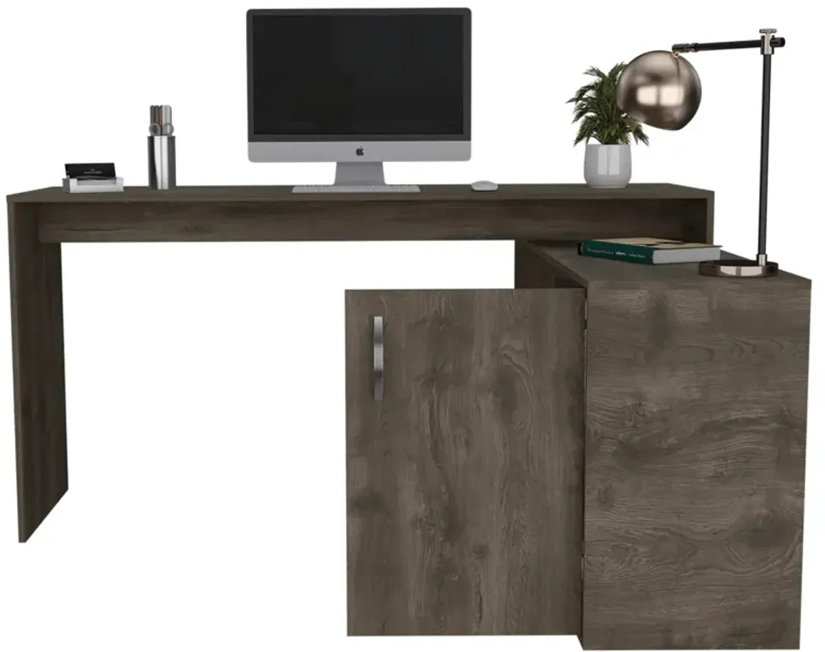 DEPOT E-SHOP Pearl L-Shaped Desk, Single Door Cabinet, Two Shelves, Dark Brown