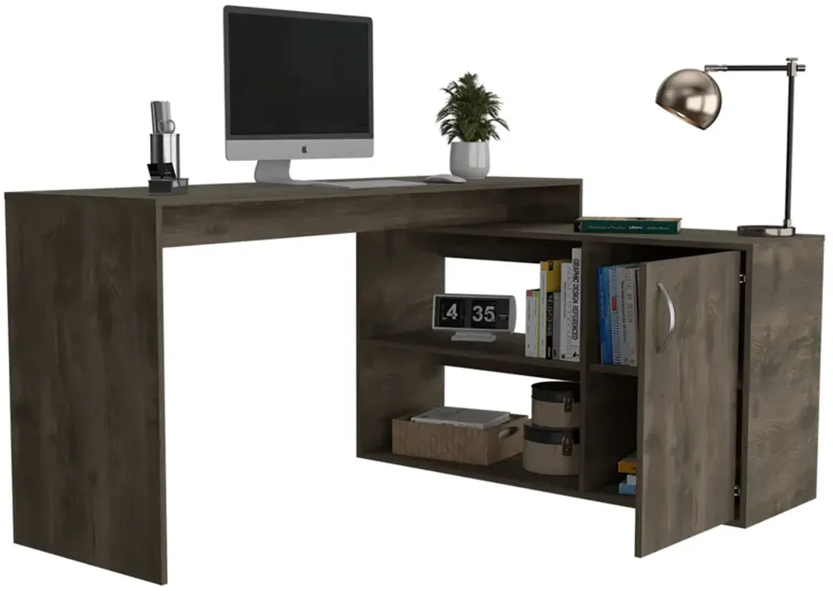 DEPOT E-SHOP Pearl L-Shaped Desk, Single Door Cabinet, Two Shelves, Dark Brown