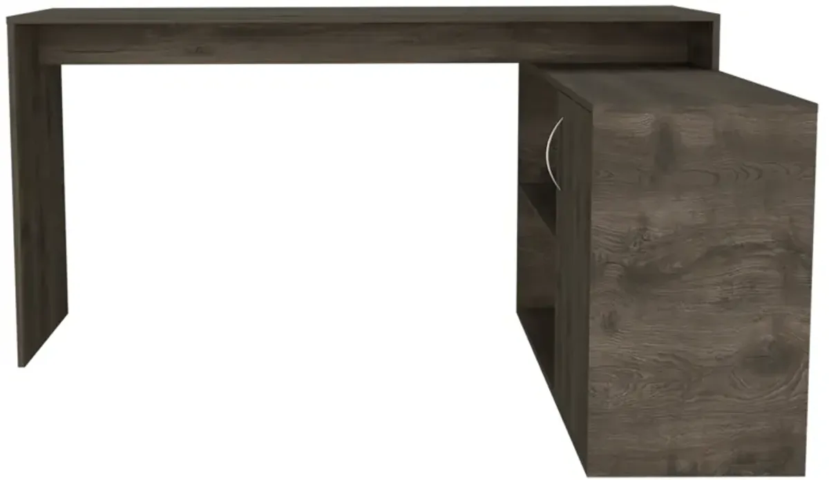 DEPOT E-SHOP Pearl L-Shaped Desk, Single Door Cabinet, Two Shelves, Dark Brown