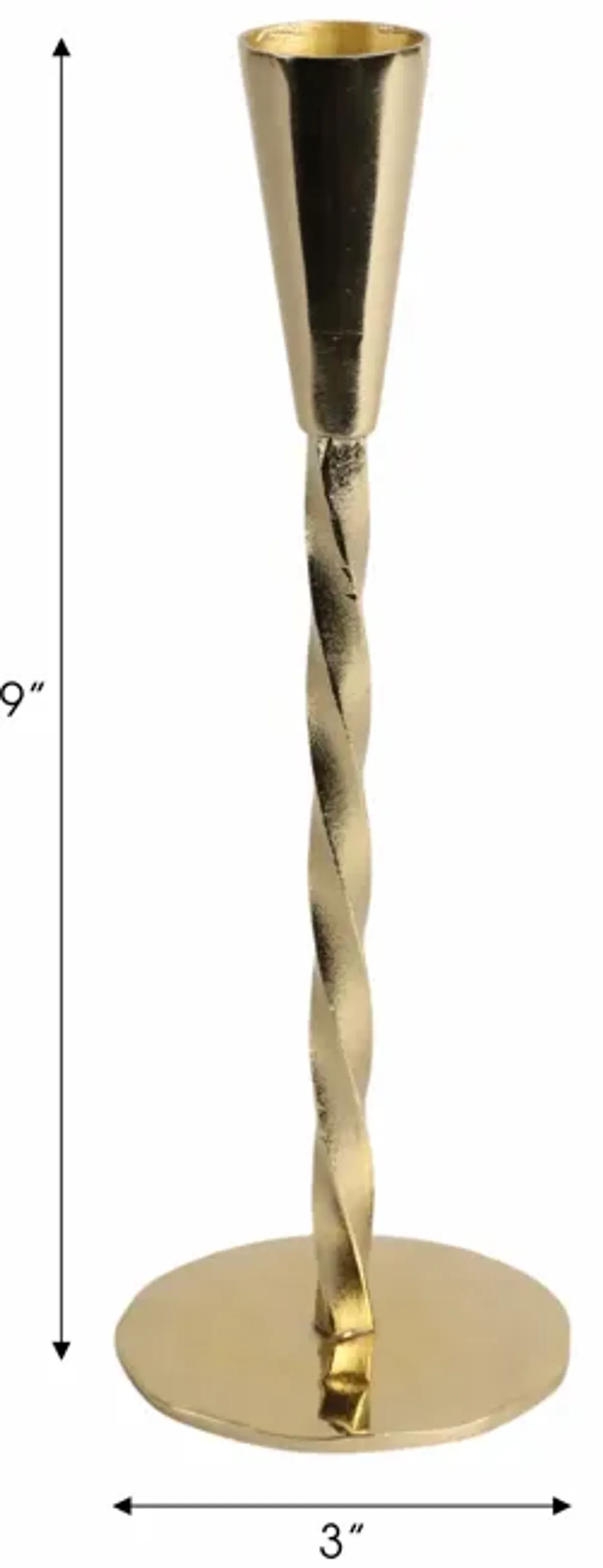 Gold 9x3" Twisted Taper Holder