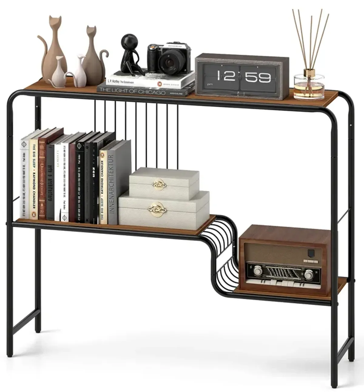 Console Table with Storage Shelf and Metal Frame for Living Room