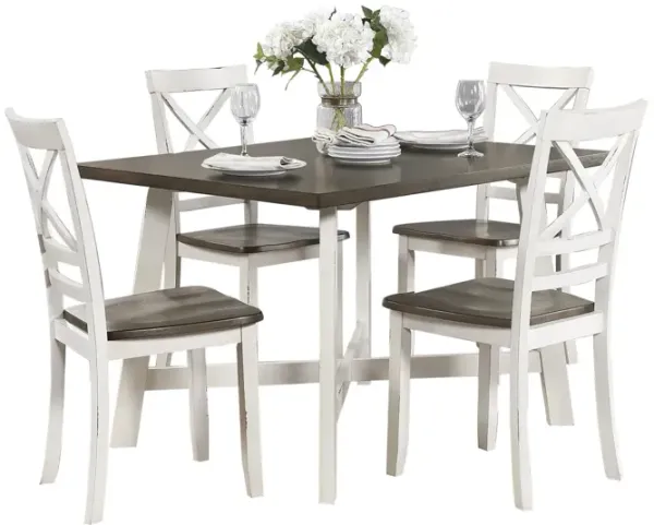 Modern Farmhouse Style 5 Piece Pack Dinette Set Antique White and Cherry Finish Wooden Furniture