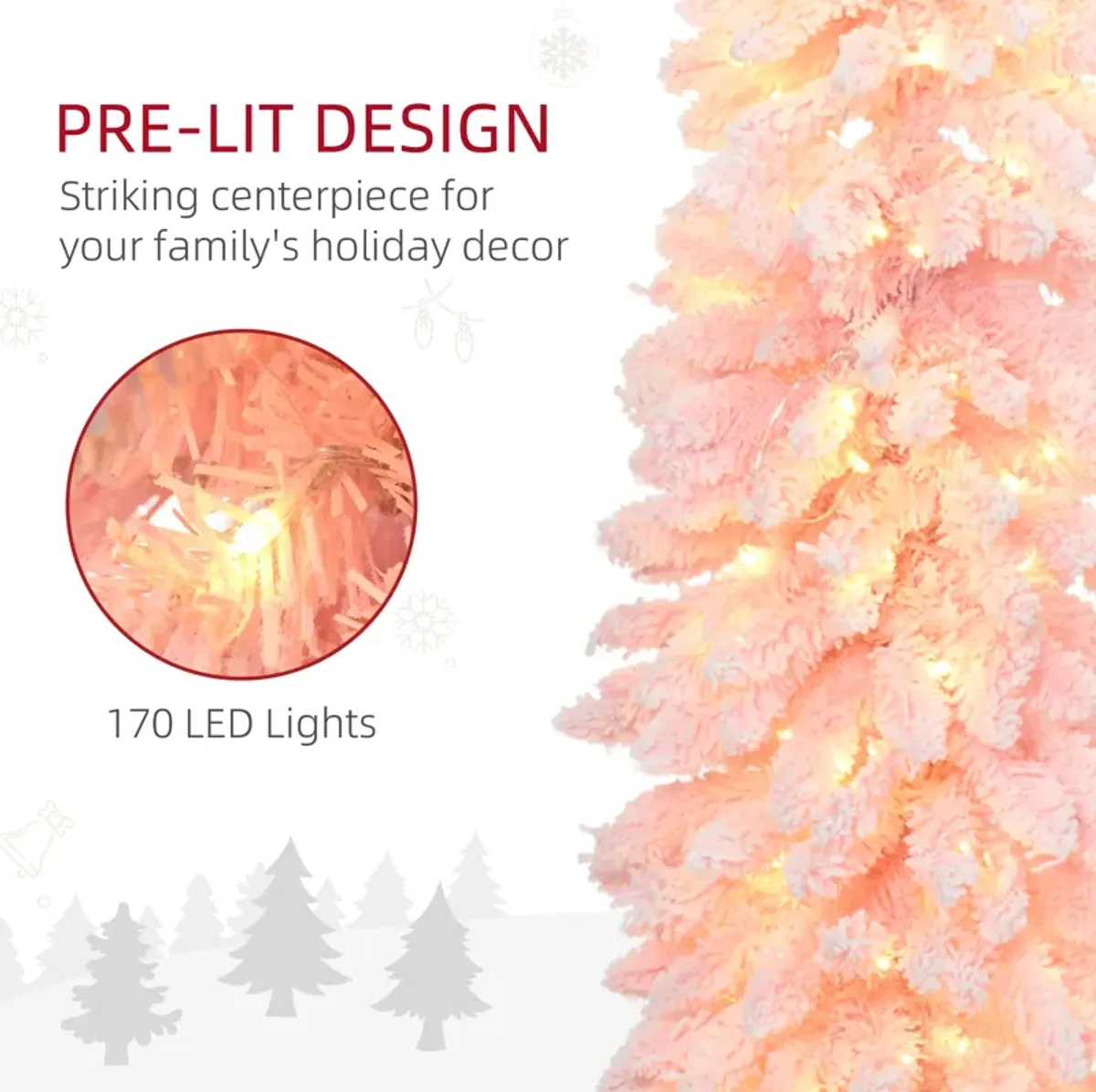 6ft Pencil Prelit Artificial Christmas Tree with Snow Flocked Branches Lights