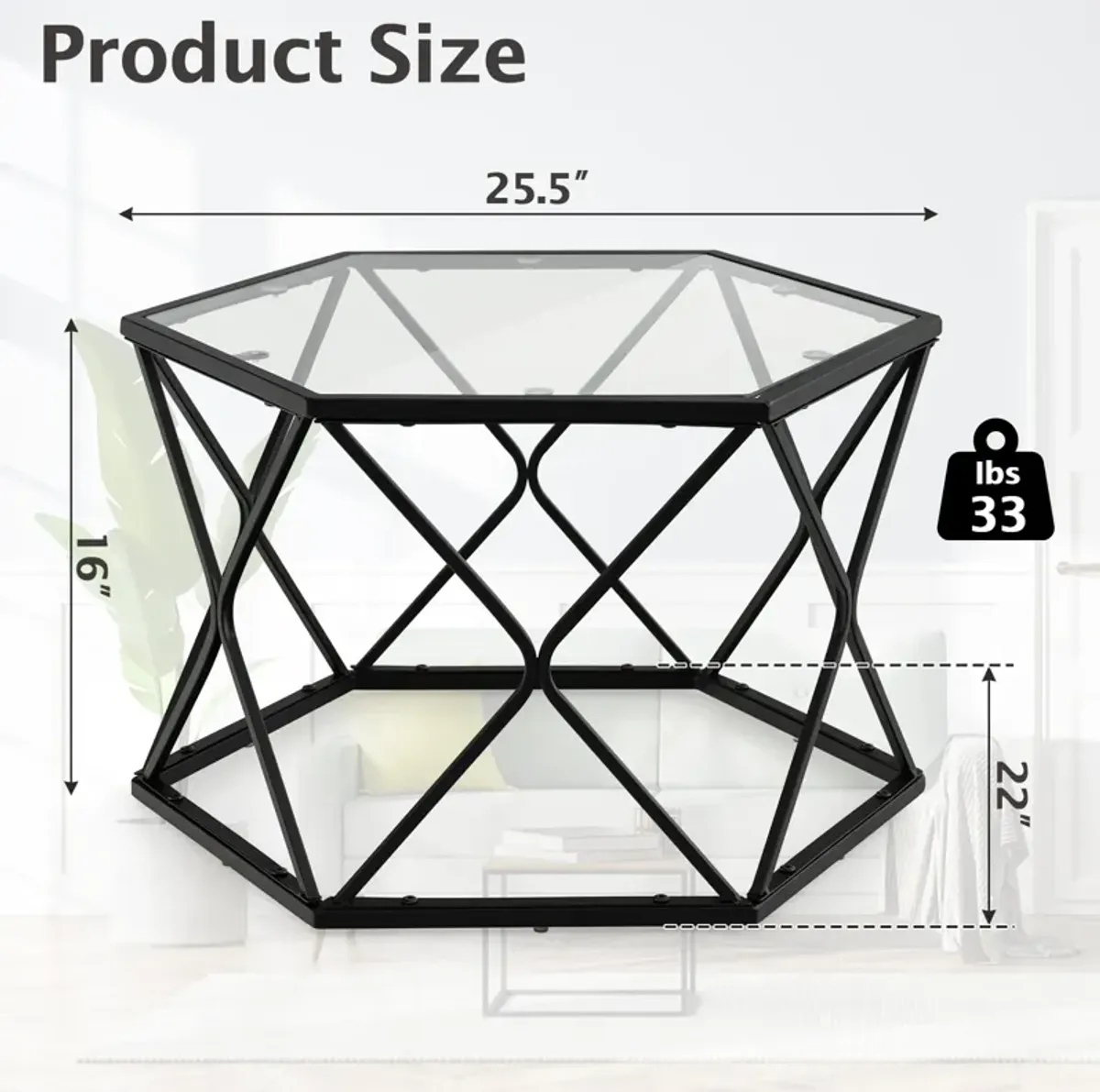 Modern Accent Geometric Glass Coffee Table-Black