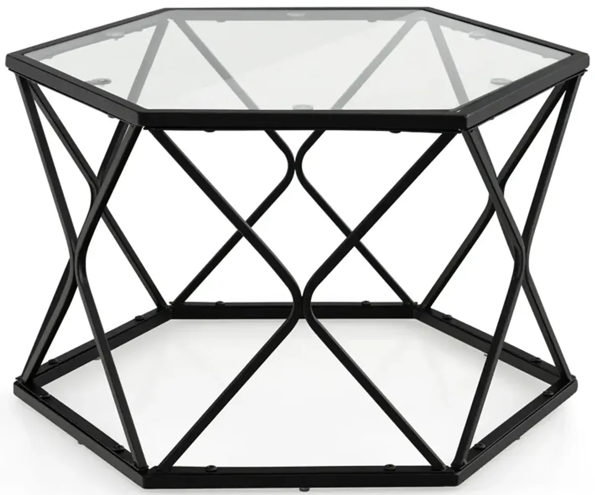 Modern Accent Geometric Glass Coffee Table-Black