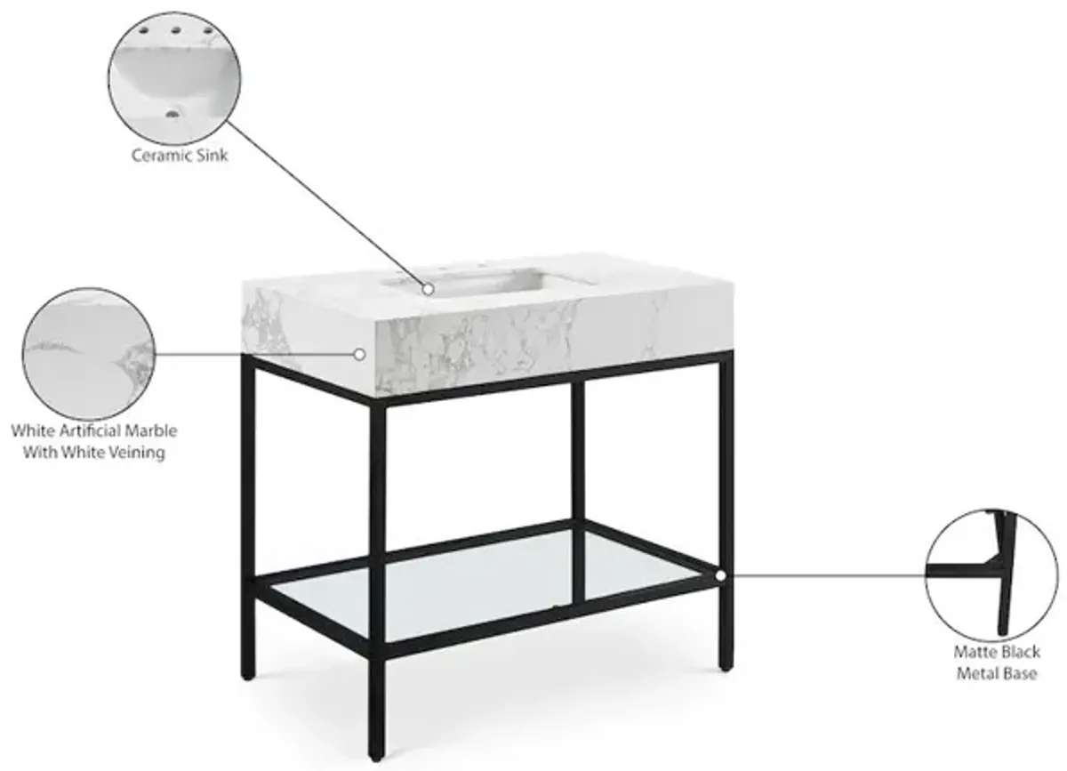 Meridian Furniture Marmo White Engineered Marble Bathroom Vanity