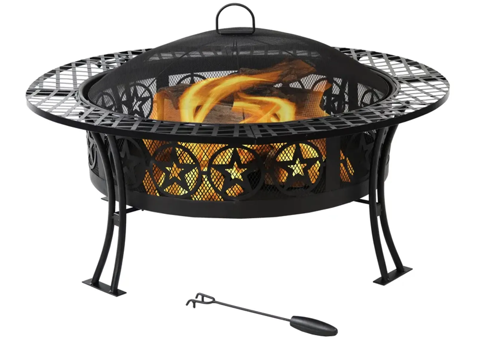 Sunnydaze 40 in Four Star Steel Fire Pit with Spark Screen and Poker