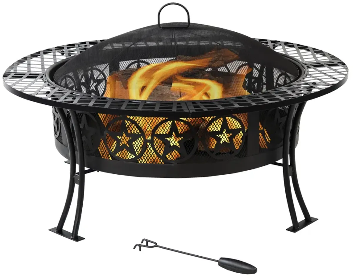 Sunnydaze 40 in Four Star Steel Fire Pit with Spark Screen and Poker