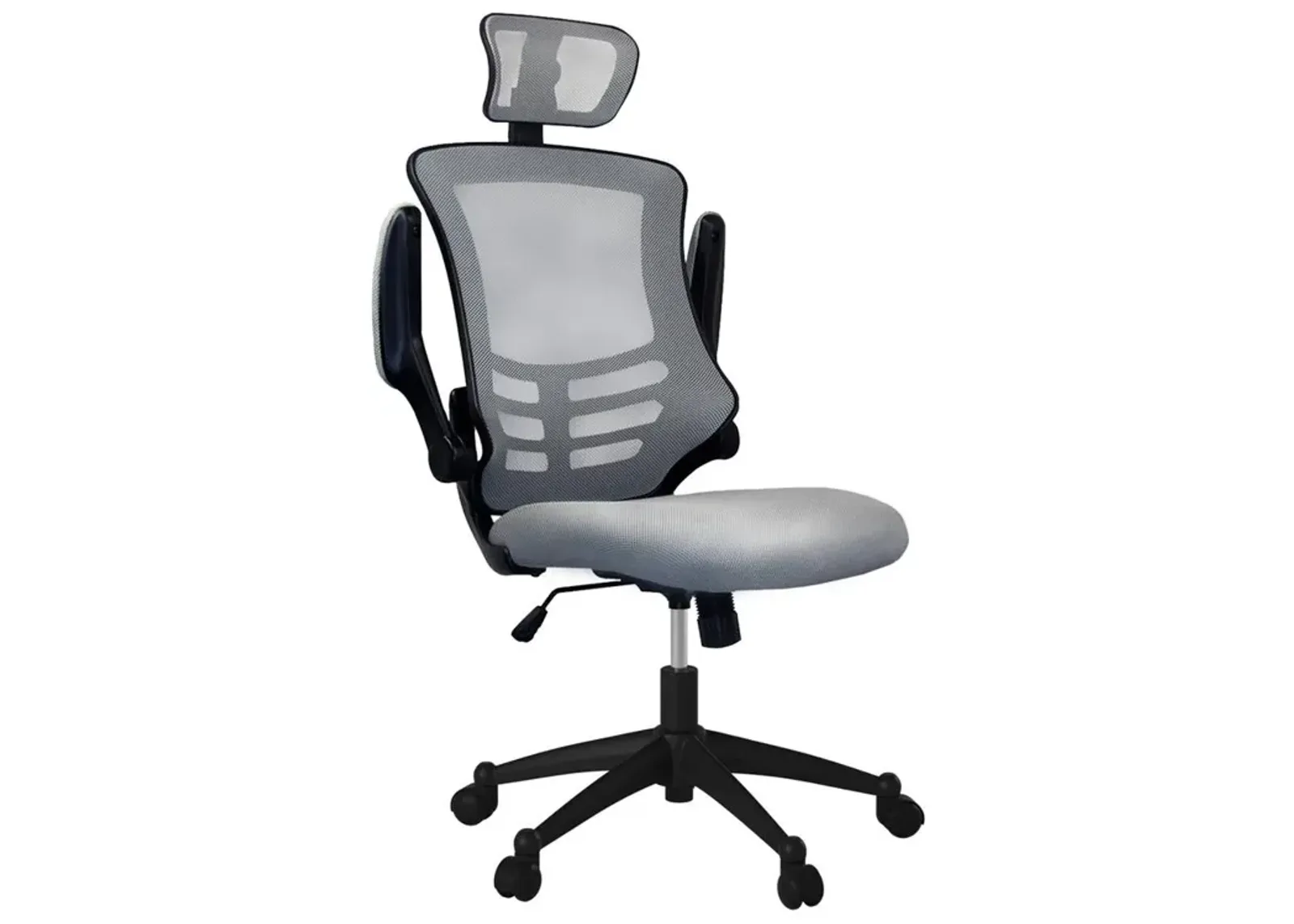 Techni Mobili Modern High-Back Mesh Executive office Chair With Headrest And Flip Up Arms. Color: Silver Grey