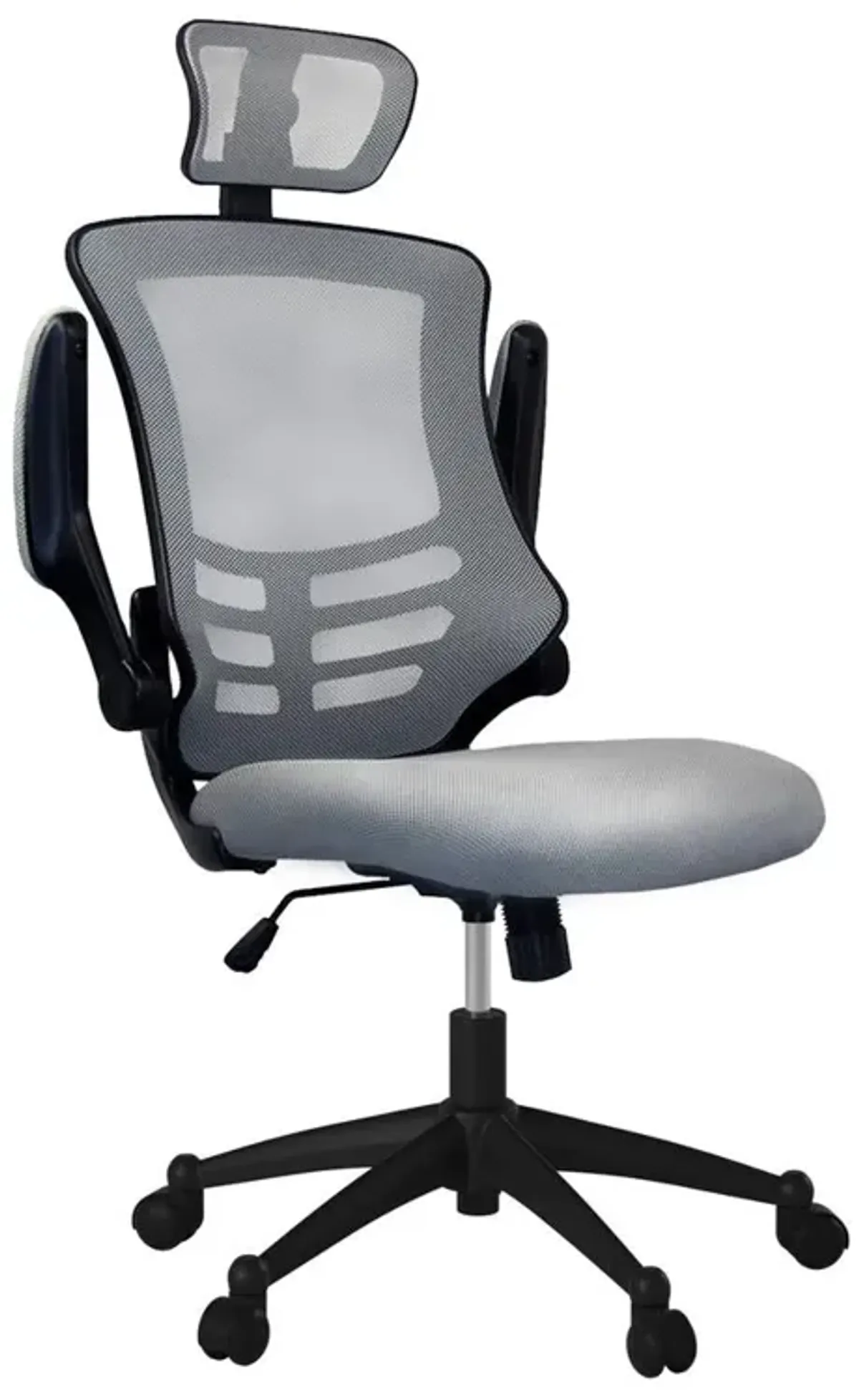 Techni Mobili Modern High-Back Mesh Executive office Chair With Headrest And Flip Up Arms. Color: Silver Grey