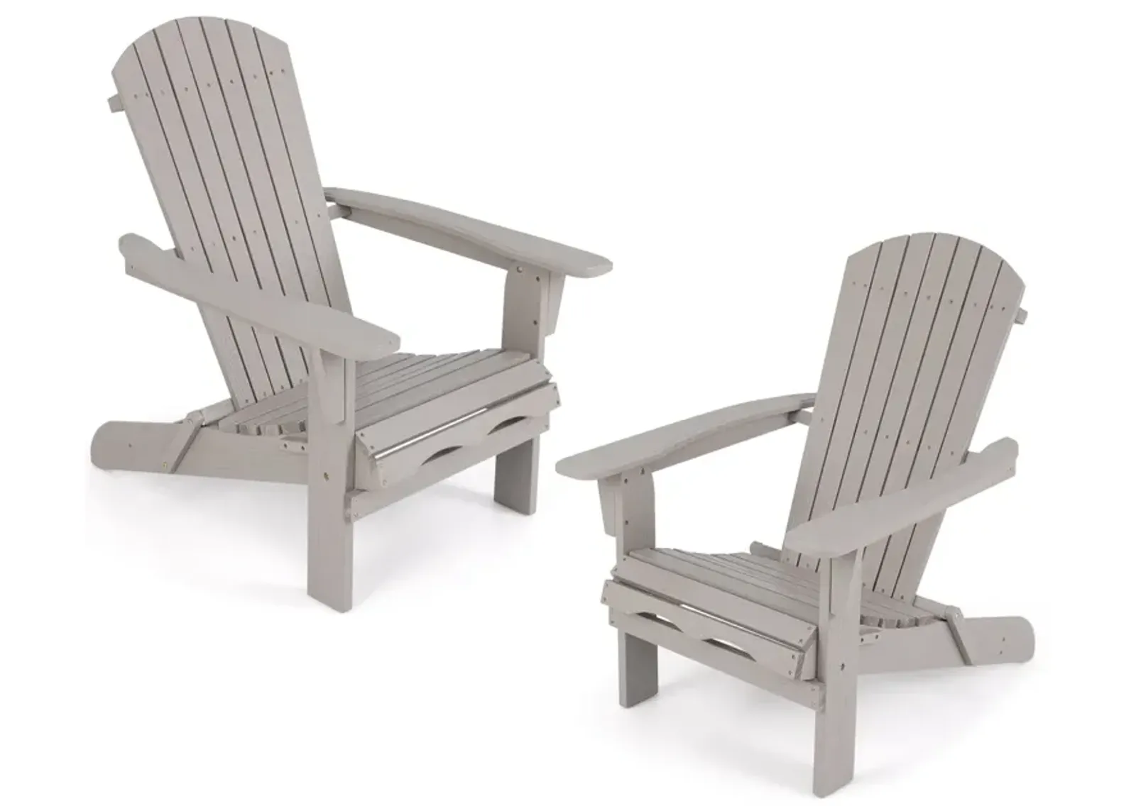 Folding Adirondack Chair Set of 2 with High Backrest and Wide Armrests-Gray