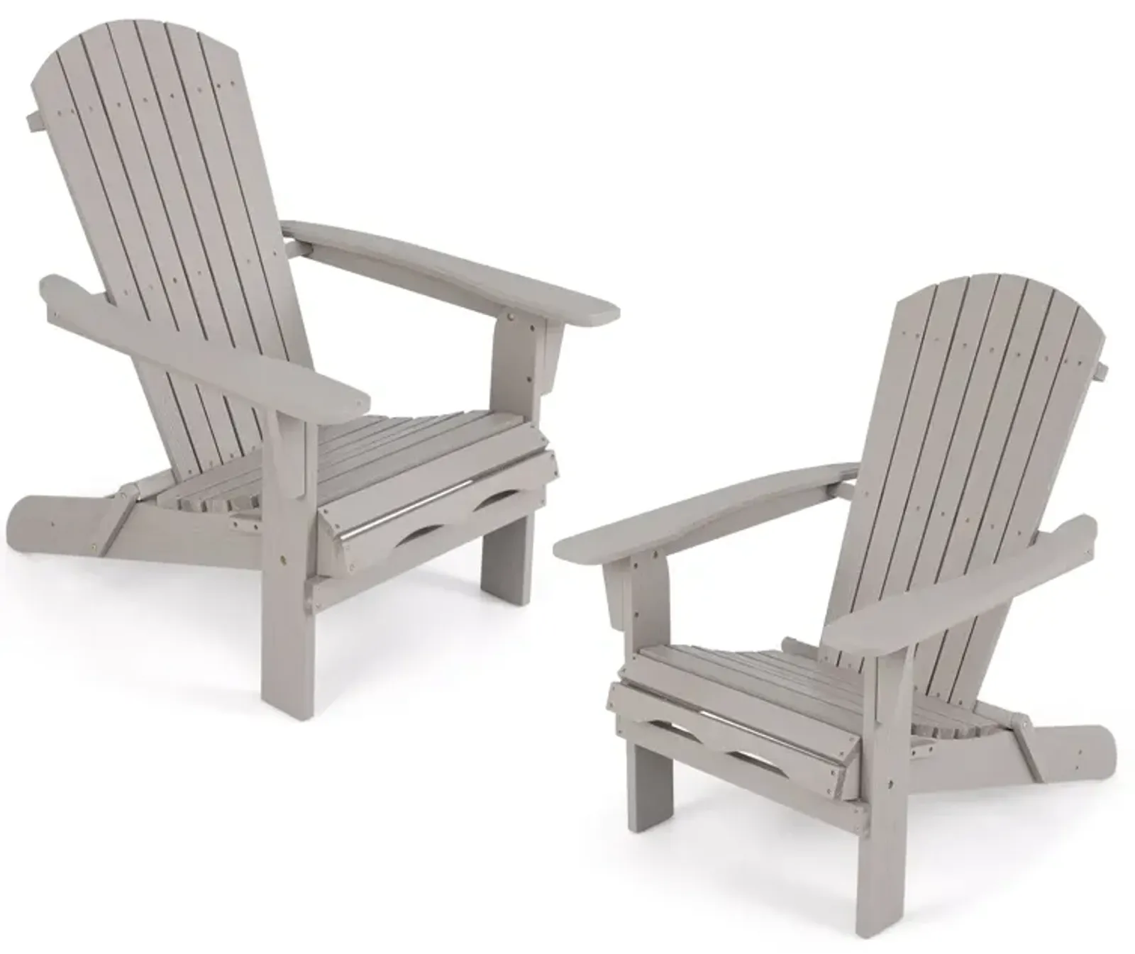 Folding Adirondack Chair Set of 2 with High Backrest and Wide Armrests-Gray