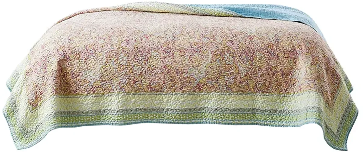 Denver 3 Piece King Cotton Quilt Set with Fern Branches Print, Multicolor - Benzara