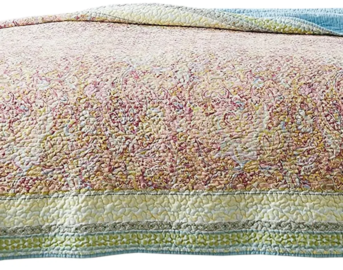 Denver 3 Piece King Cotton Quilt Set with Fern Branches Print, Multicolor - Benzara