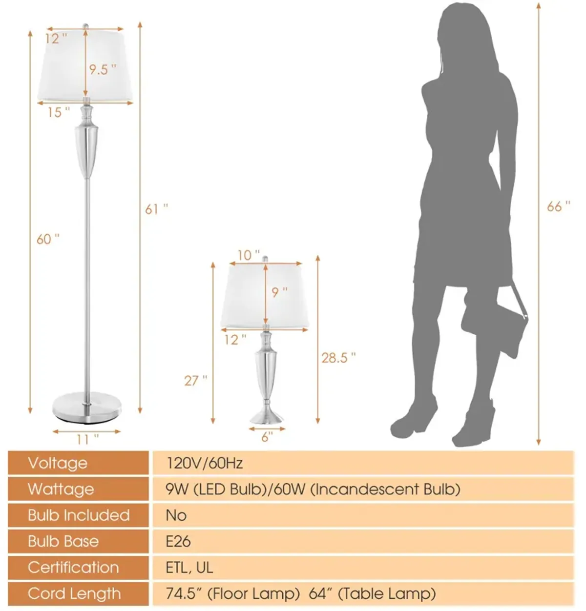 3 Piece Lamp with Set Modern Floor Lamp and 2 Table Lamps