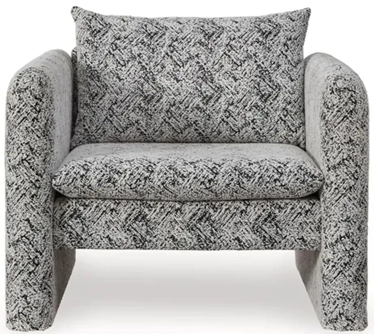 Accent Chair, Geometric Pattern Cushioned Seat, Shelter Arms, White Black -