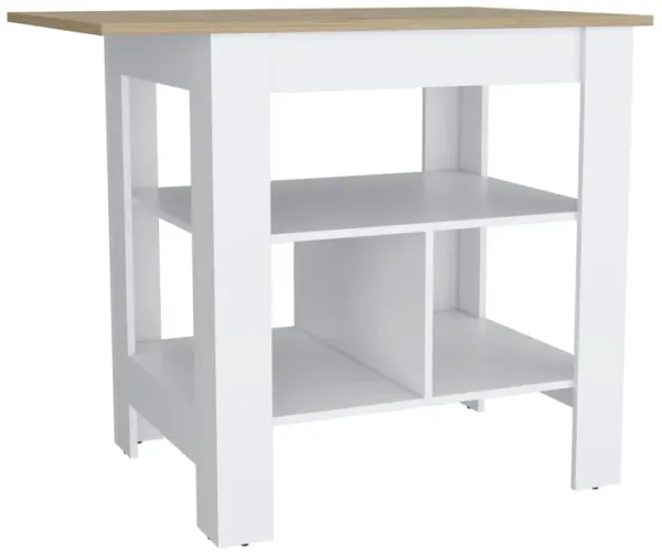 DEPOT E-SHOP Finley Kitchen Island with Counter Space, White / Macadamia