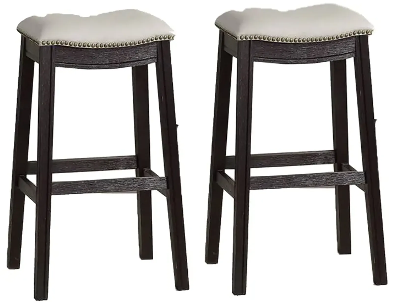 29 Inch Wooden Bar Stool with Upholstered Cushion Seat, Set of 2, Gray and Black-Benzara
