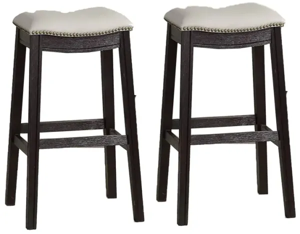 29 Inch Wooden Bar Stool with Upholstered Cushion Seat, Set of 2, Gray and Black-Benzara