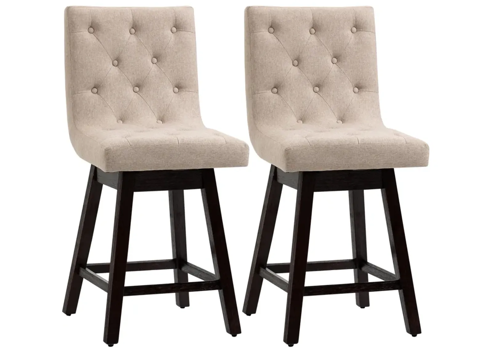 Beige Kitchen Comfort: Swivel Counter Stools with Tufted Fabric Back