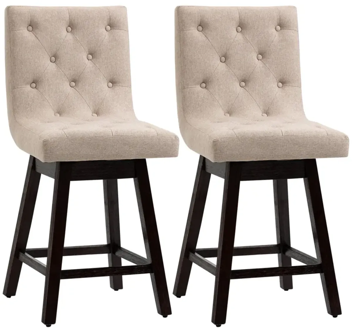 Beige Kitchen Comfort: Swivel Counter Stools with Tufted Fabric Back