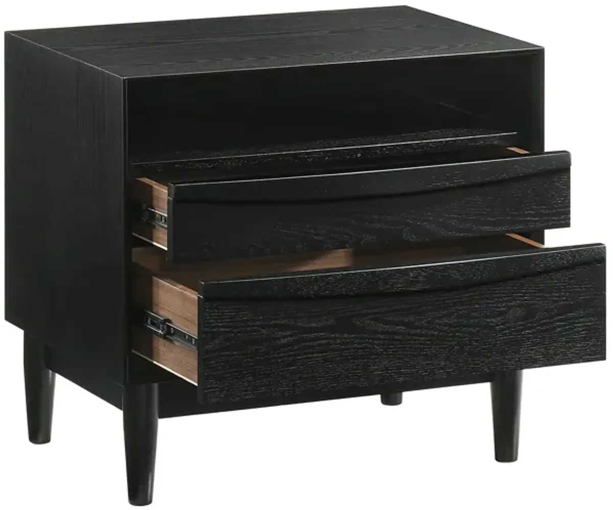 Armen Living Artemio Modern 2 Drawer Wood Nightstand with Shelf, Black