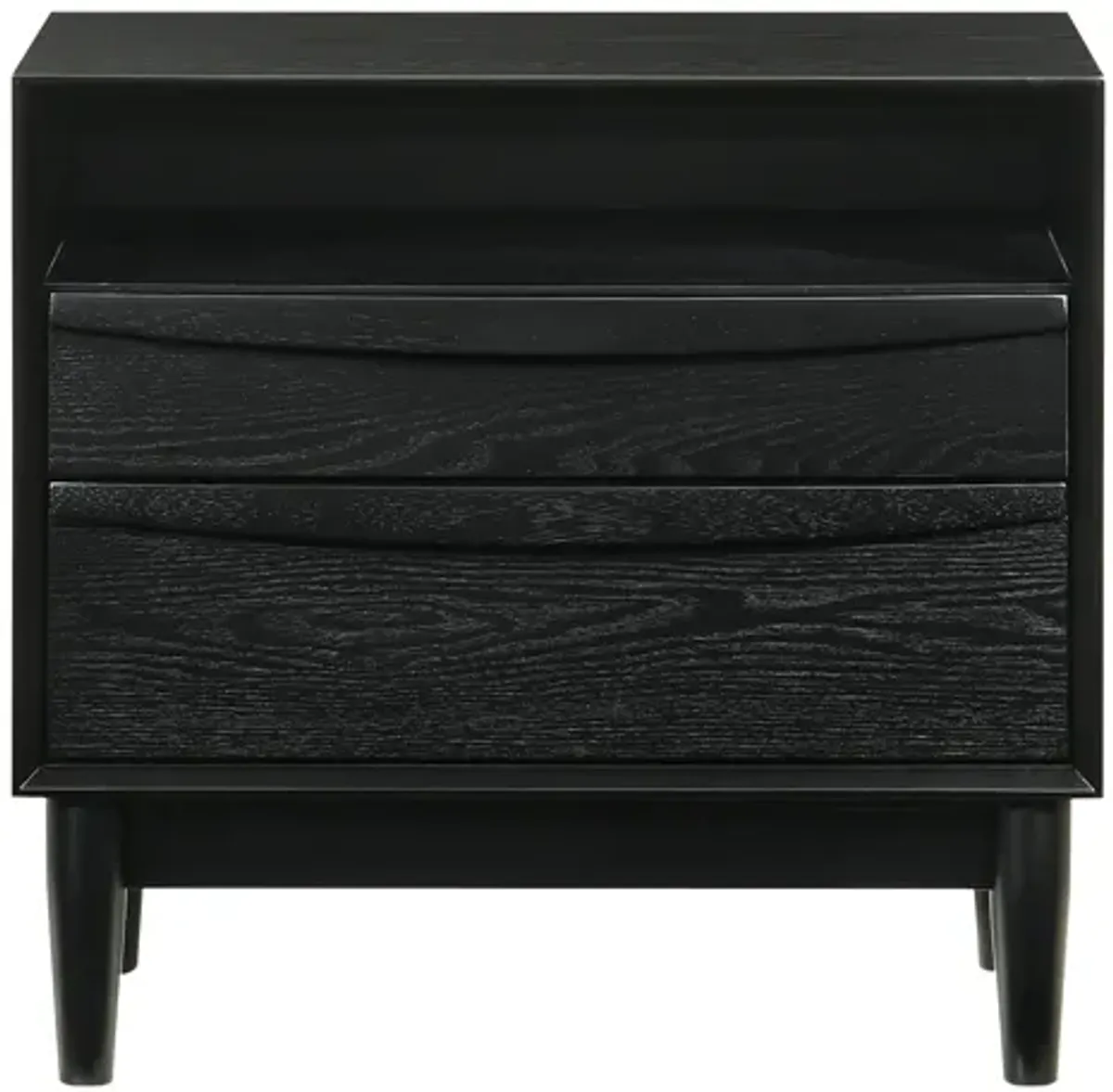 Armen Living Artemio Modern 2 Drawer Wood Nightstand with Shelf, Black