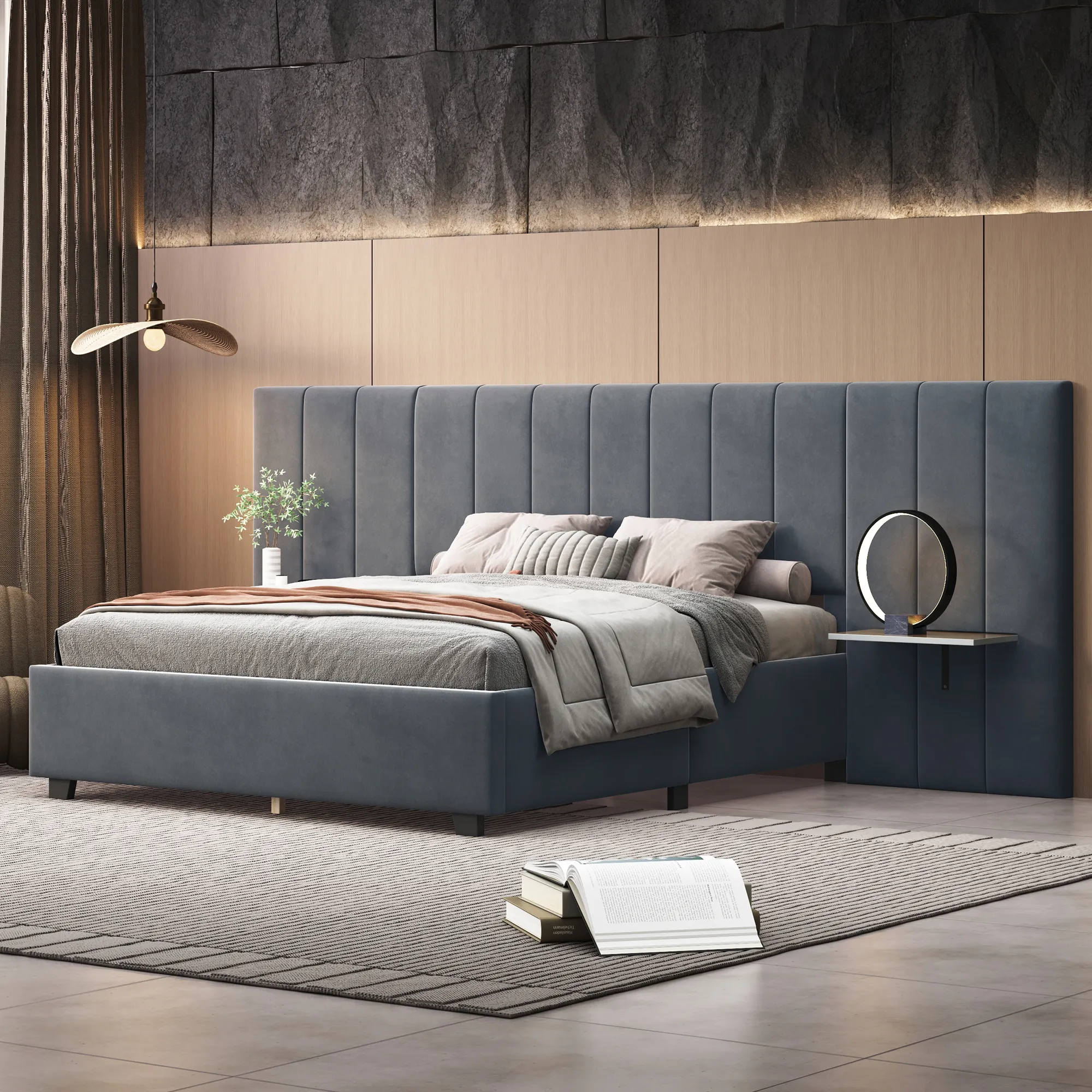 Merax Upholstered Platform Bed with Big Headboard