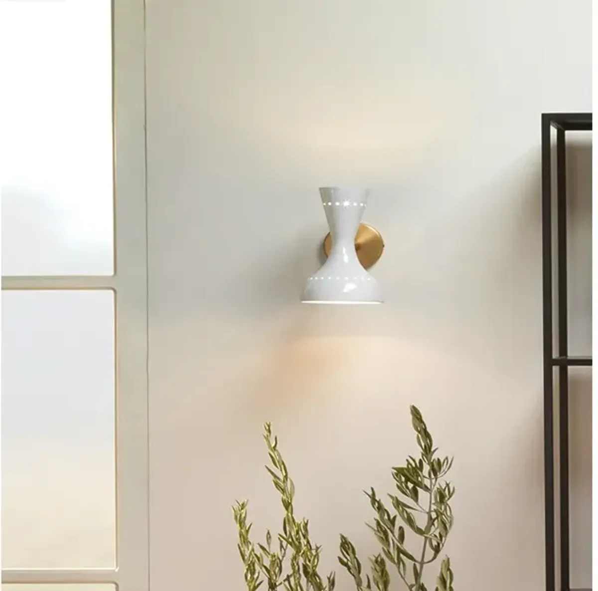 Pisa Wall Sconce, White Lacquer and Antique Brass Metal