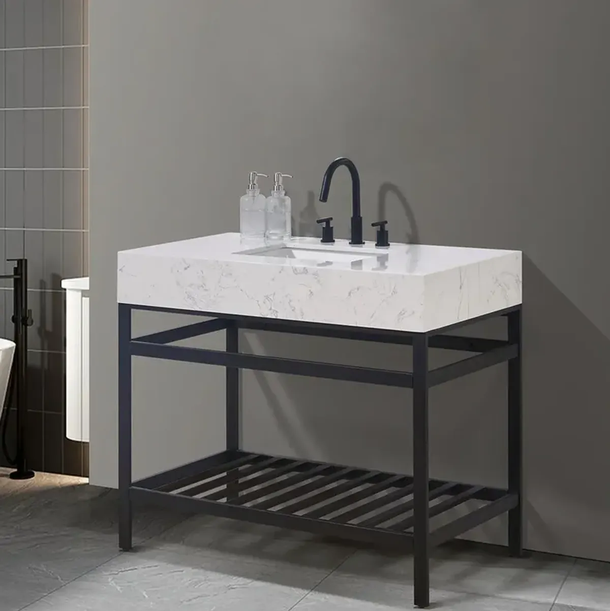 Altair 42 Single Stainless Steel Vanity Console in Matt Black without Mirror