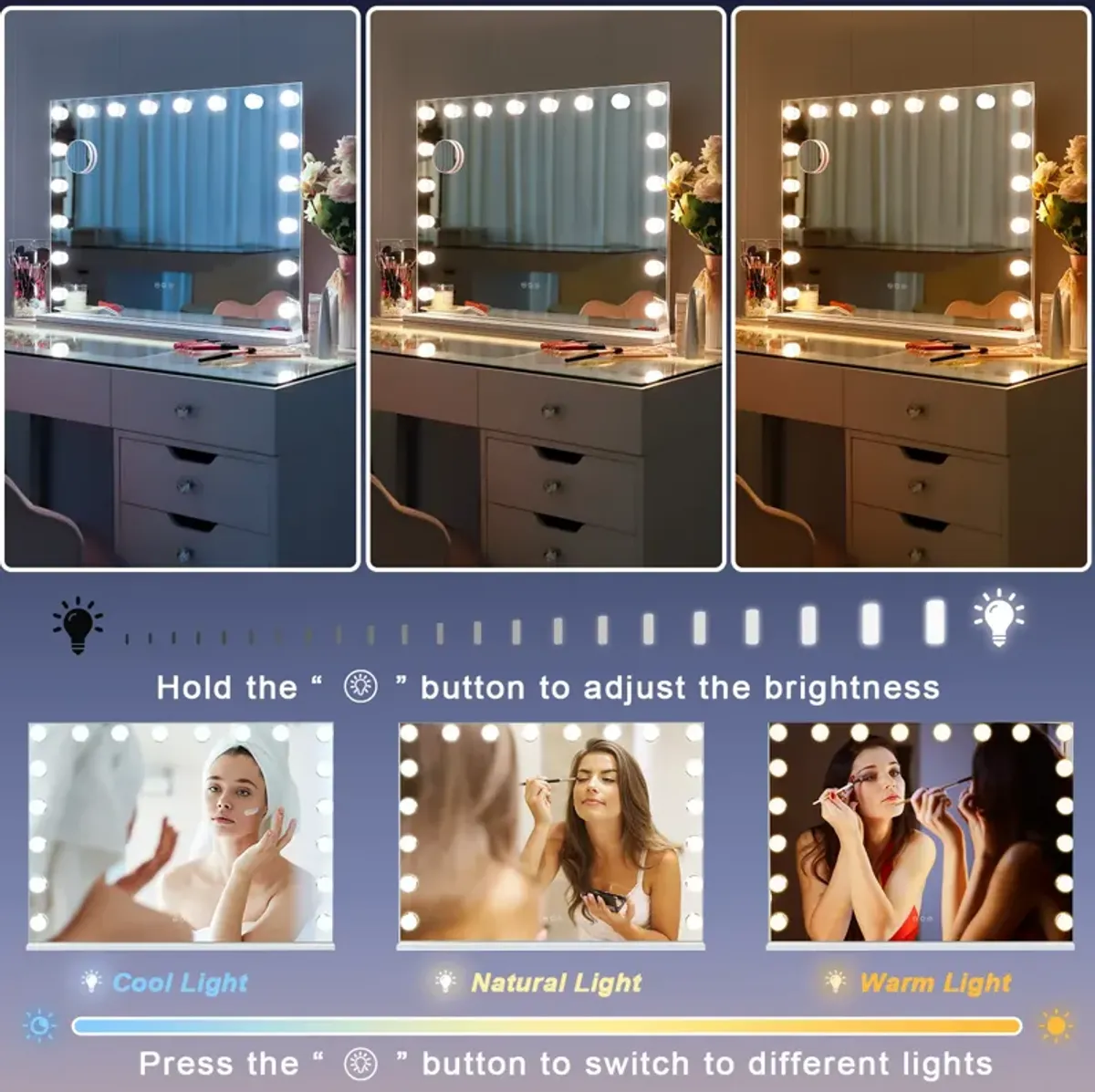 31.5'' x 23''Vanity Mirror for Makeup with Speaker Extra Large Hollywood Colourful Lighting Stripe