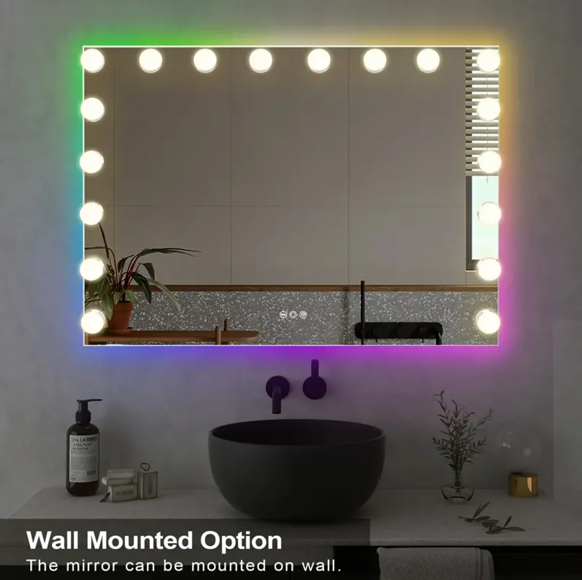 31.5'' x 23''Vanity Mirror for Makeup with Speaker Extra Large Hollywood Colourful Lighting Stripe