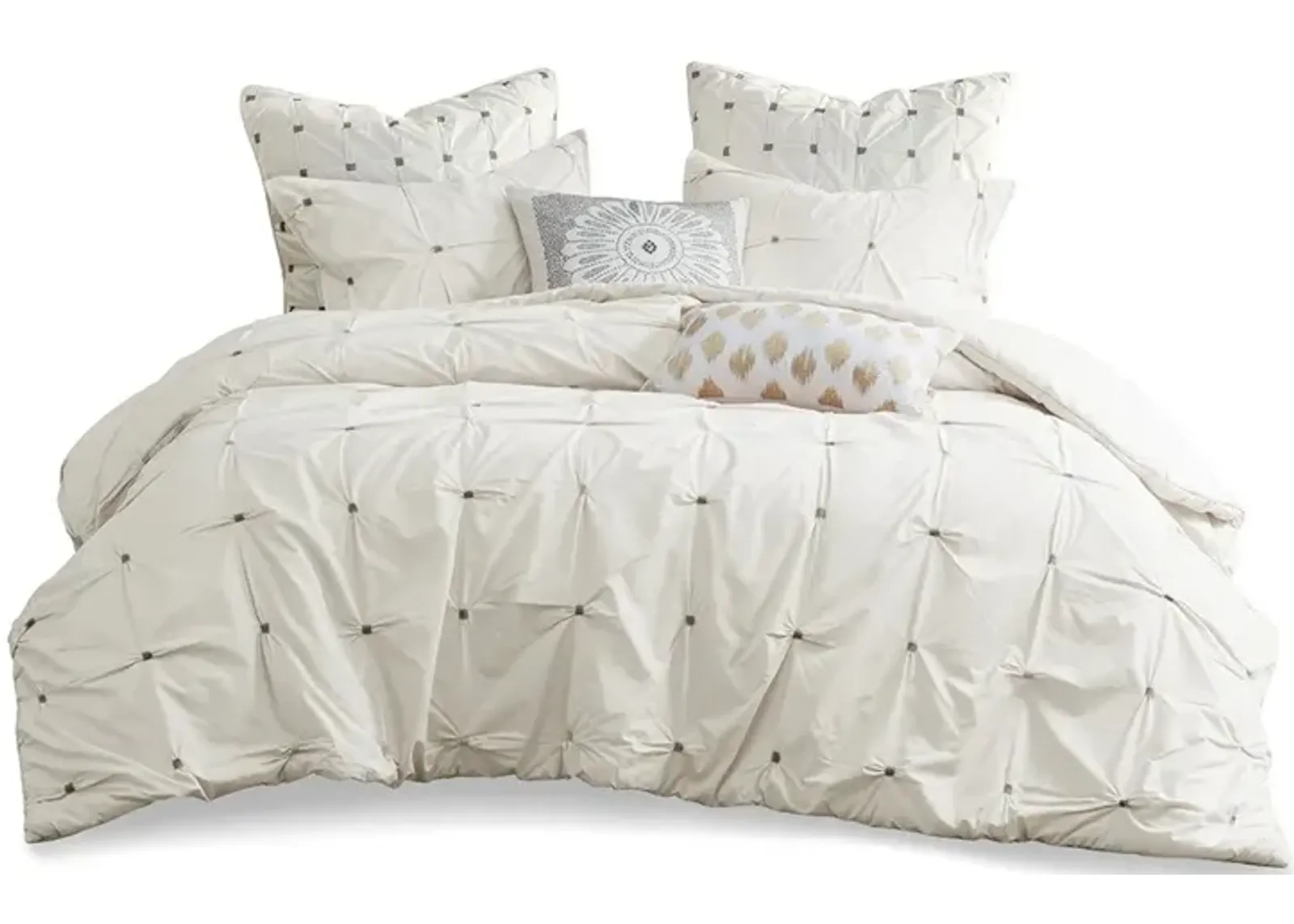 Gracie Mills Velez 3-Piece Modern Elastic Embroidered Cotton Duvet Cover Set