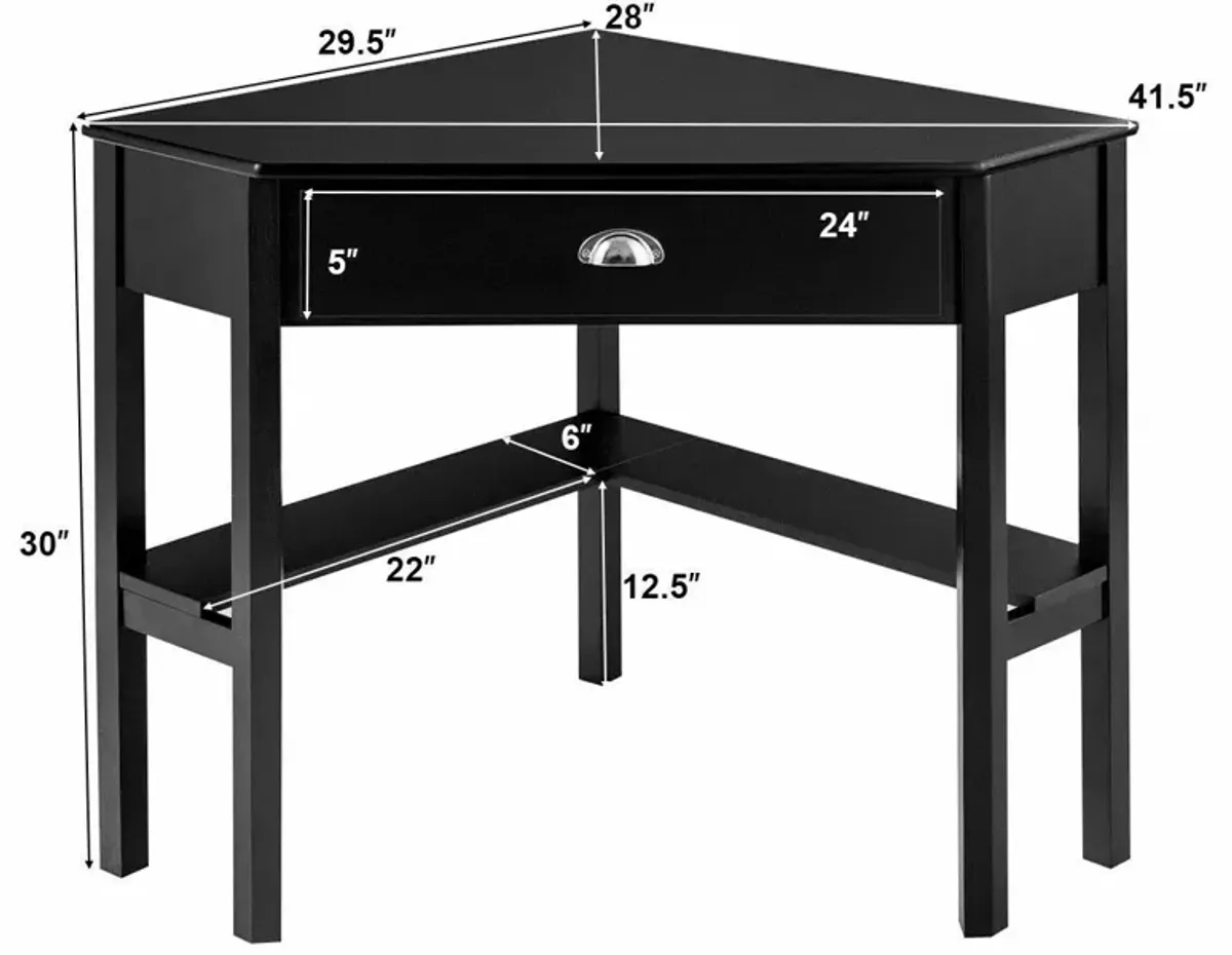 Costway Triangle Computer Desk Corner Office Desk Laptop Table w/ Drawer Shelves Rustic Black