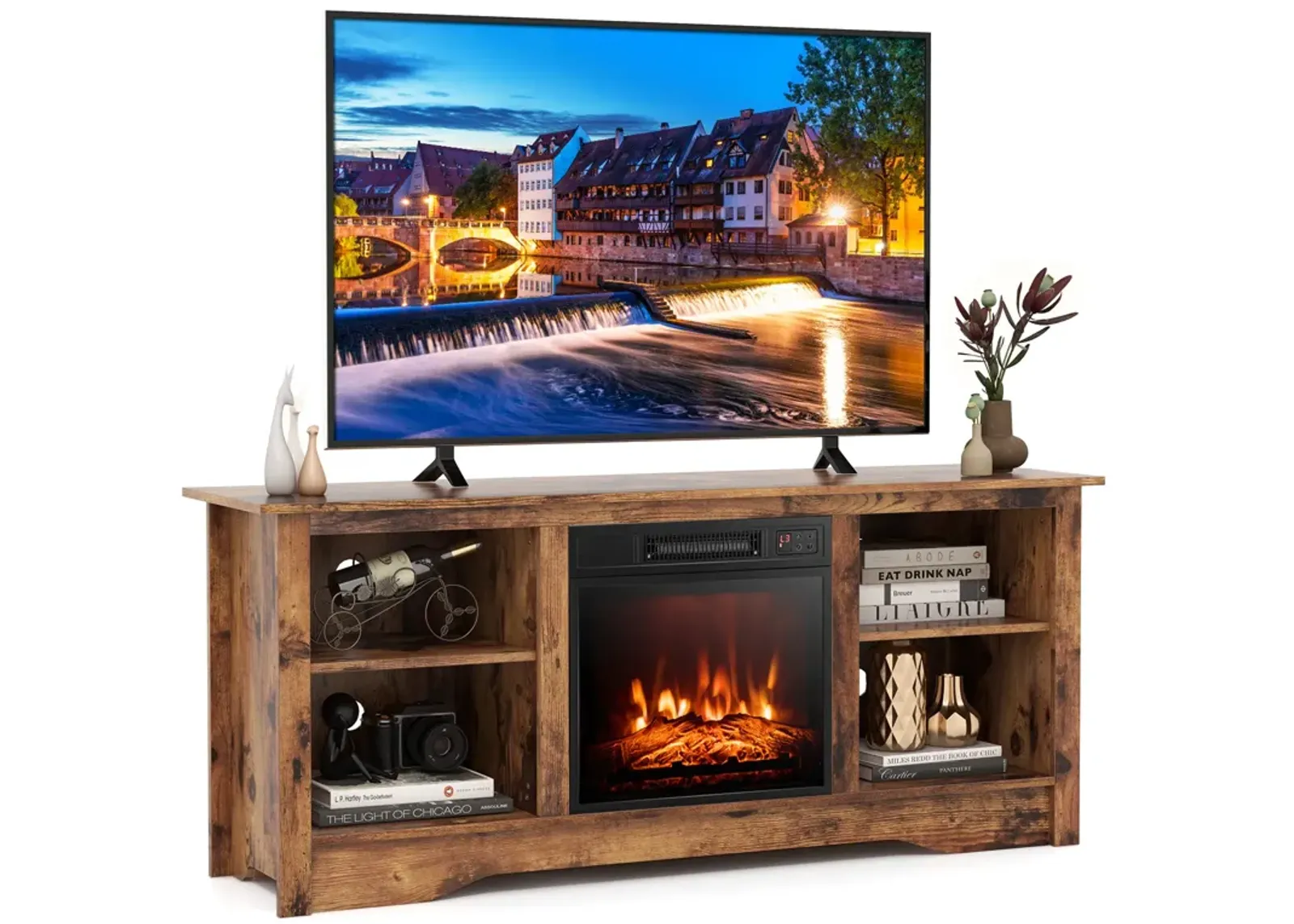 TV Stand for up to 65 Inch Flat Screen TVs with Adjustable Shelves for 18 Inch Electric Fireplace