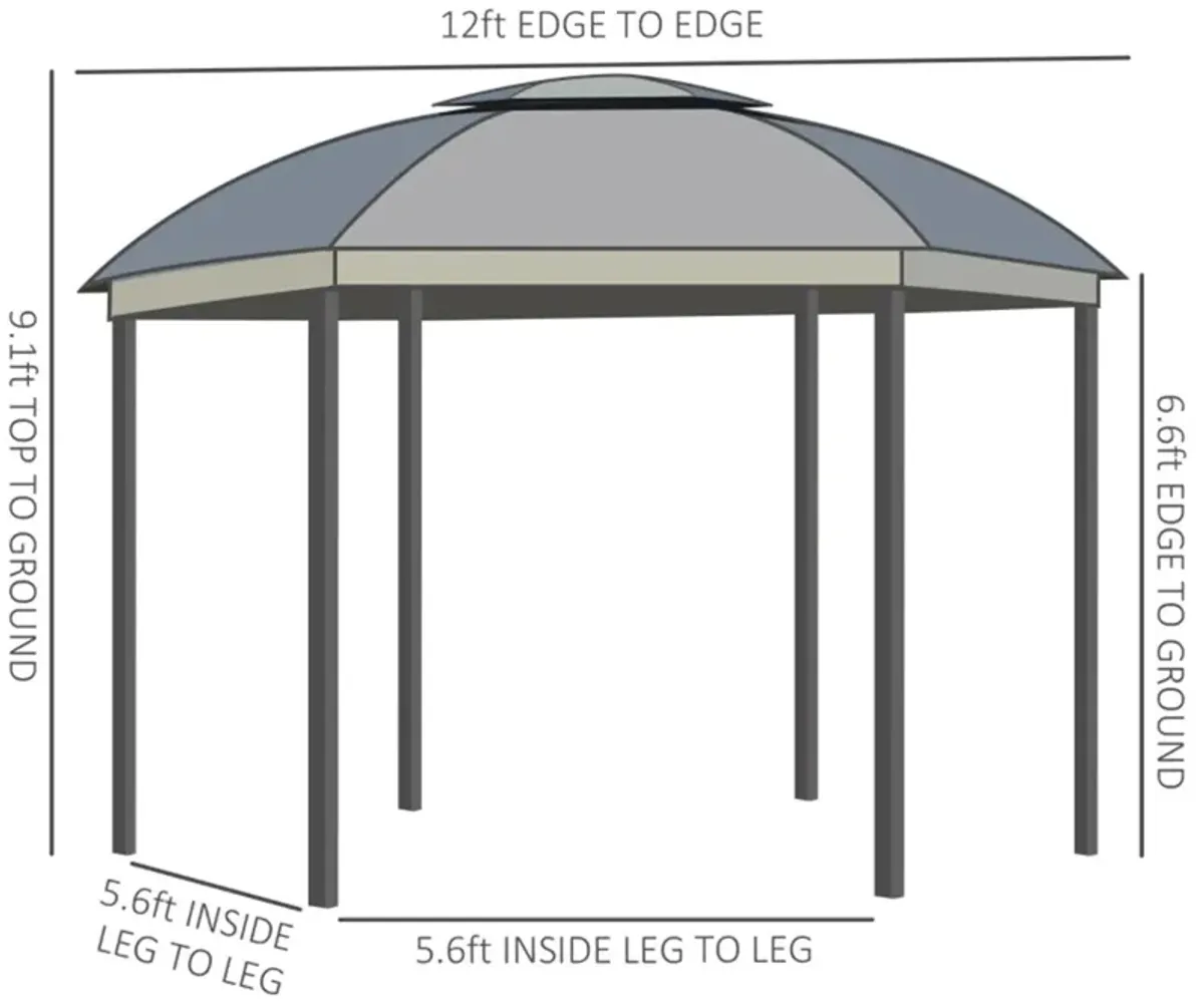 Round Outdoor Gazebo with Double Roof, Patio Dome Canopy Shelter with Netting Sidewalls and Zippered Doors