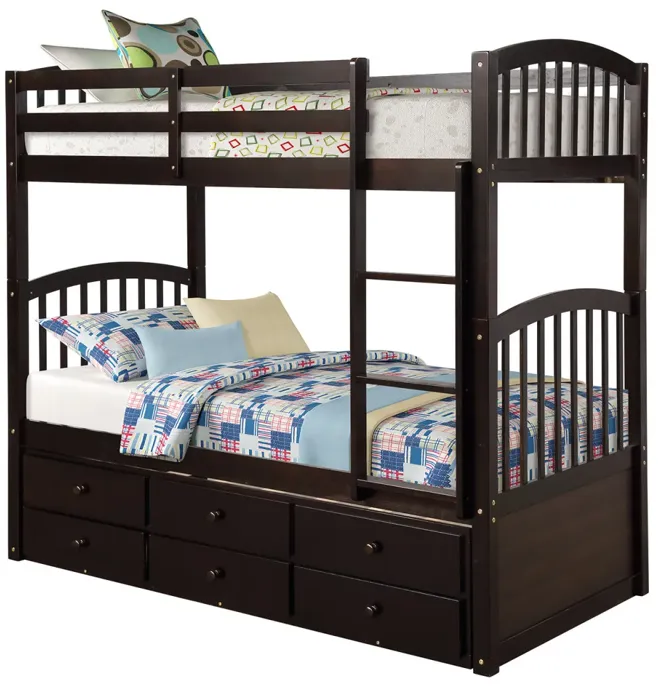 Twin Bunk Bed With Ladder, Safety Rail, Twin Trundle Bed With 3 Drawers For Teens Bedroom