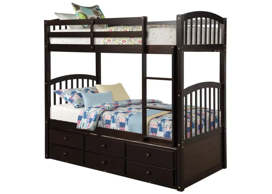 Twin Bunk Bed With Ladder, Safety Rail, Twin Trundle Bed With 3 Drawers For Teens Bedroom