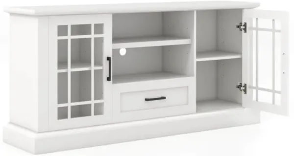 Hivvago TV Stand for TVs up to 70  with Glass Doors Cubbies and Drawer-White