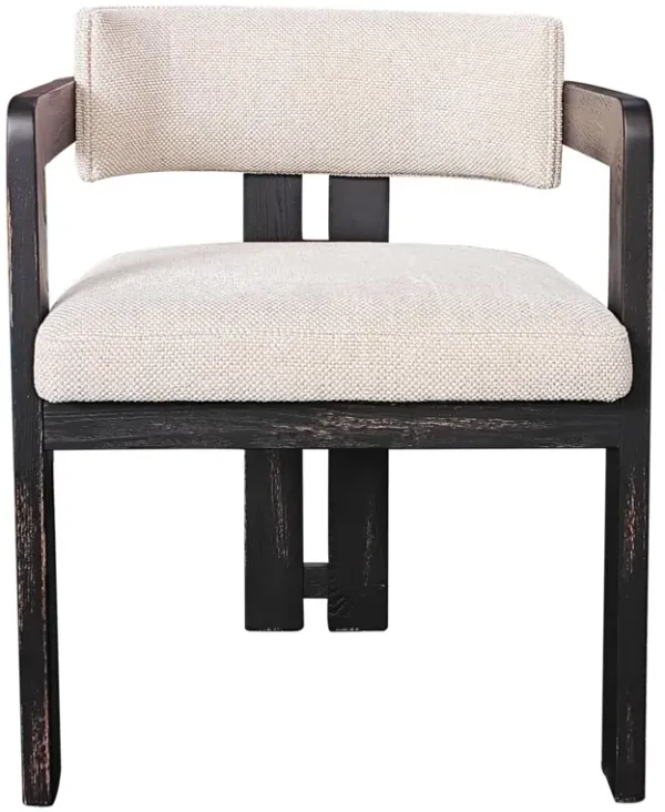 Lasy Accent Dining Chair Set of 2, White Fabric, Black Solid Wood - Benzara