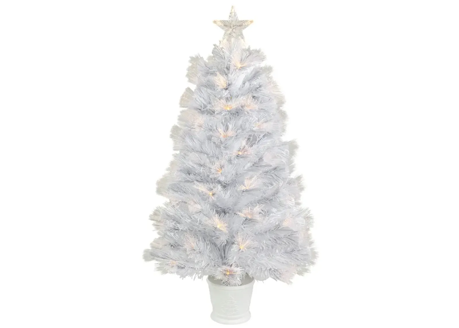 3' Pre-Lit White Fiber Optic Artificial Christmas Tree  Warm White Lights