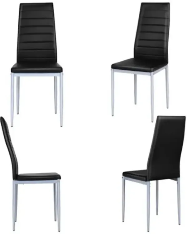 Set of 4 Modern High Back PVC Leather Dining Chairs with Metal Legs