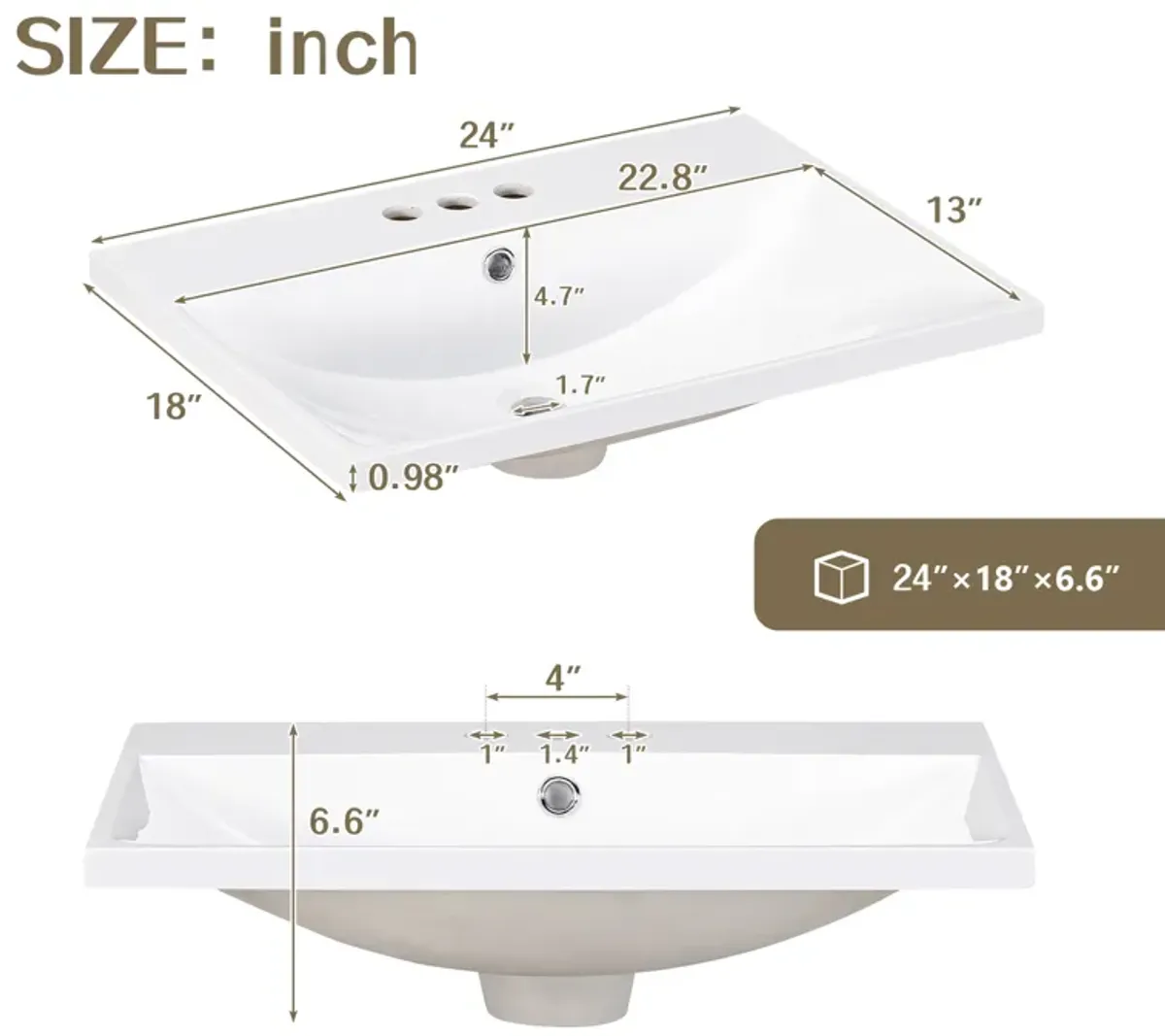 Gewnee  24" White Modern Sleek Bathroom Vanity