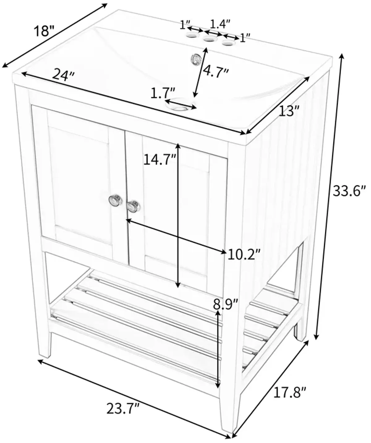 Gewnee  24" White Modern Sleek Bathroom Vanity