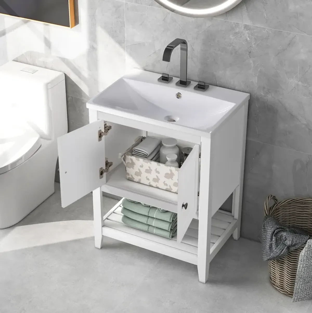 Gewnee  24" White Modern Sleek Bathroom Vanity