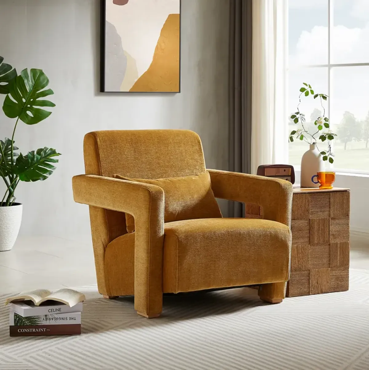 Merax Sleek Chenille Upholstered Accent Chair