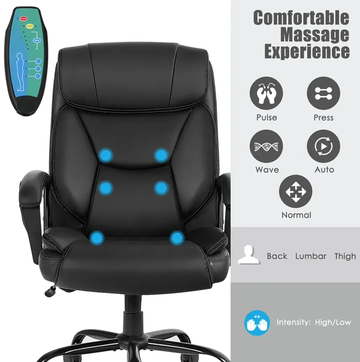 Costway Big & Tall 500lb Massage Office Chair E xecutive PU Leather Computer Desk Chair