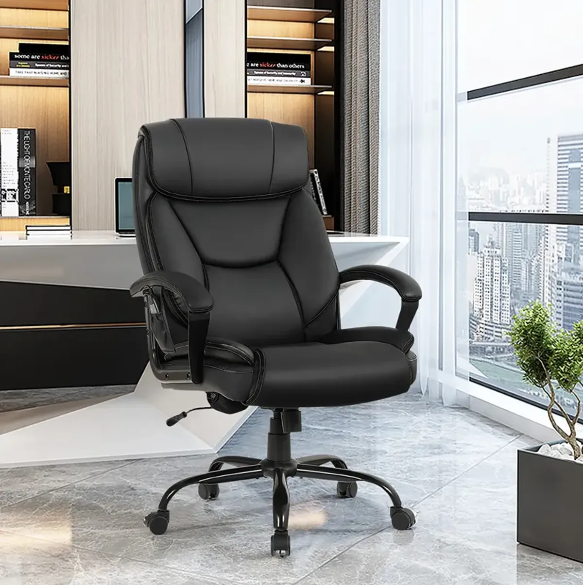 Costway Big & Tall 500lb Massage Office Chair E xecutive PU Leather Computer Desk Chair